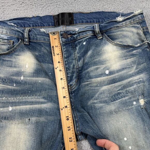 S VALABASAS Slim Straight Jeans Mens 40x30 Blue Denim Stretch Distressed - Picture 7 of 12